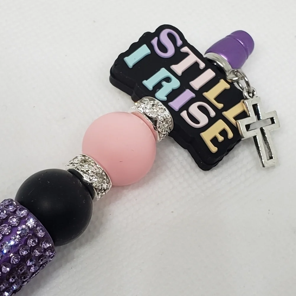 Handmade Rhinestone Still I Rise Cross Beaded Silicone Focal Bead Pen